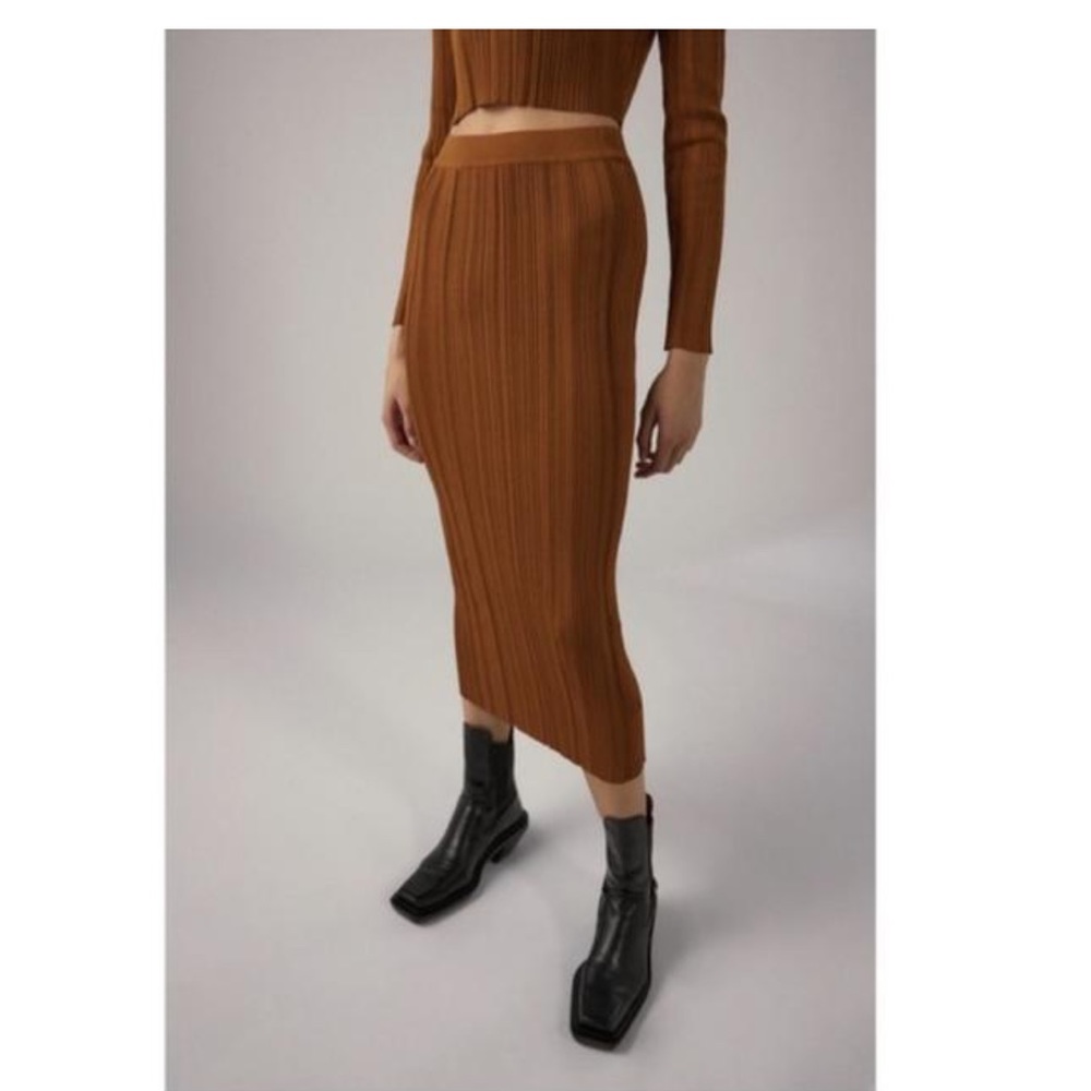 Zara Knit Ribbed Midi Bodycon Stretchy Skirt & Shirt (SET) - Picture 6 of 8